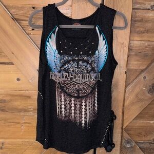 Harley-Davidson Black and Blue Winged Tank Top